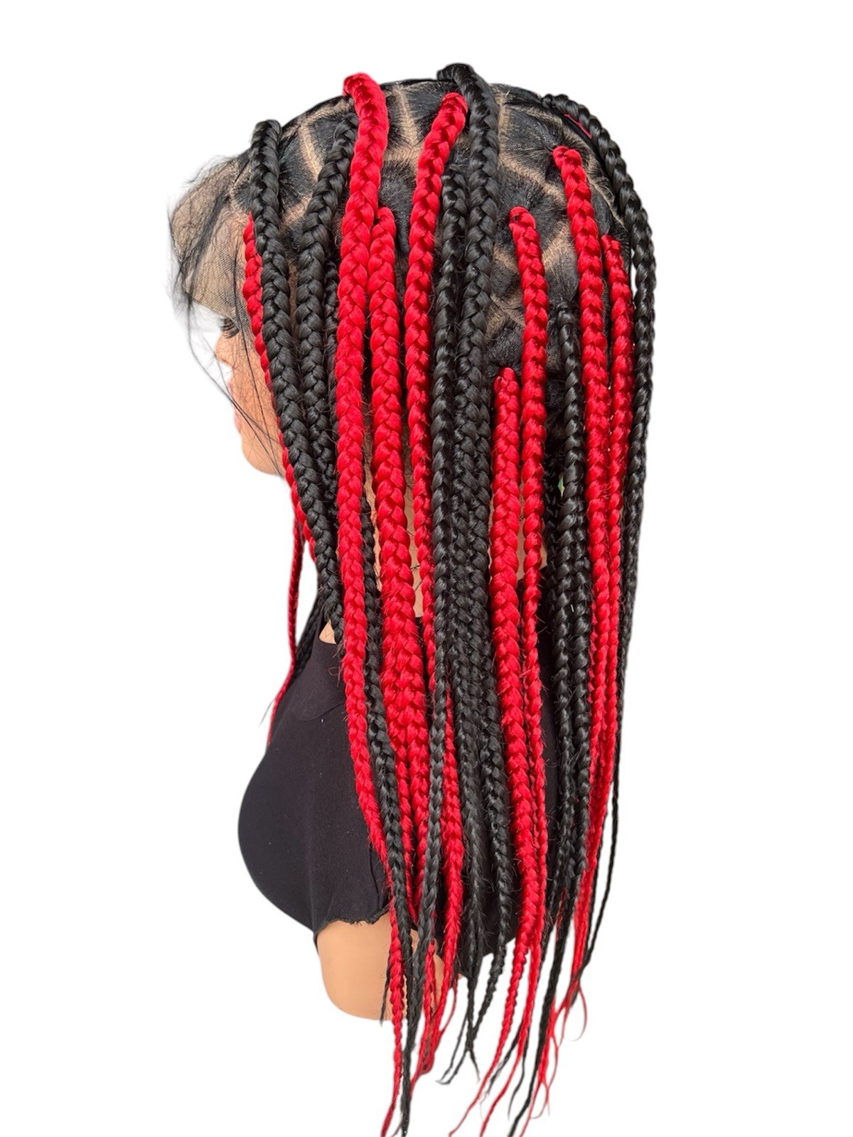 Red/Black Braided Lace Front Wig 21-30in Free-Part Synthetic for Women