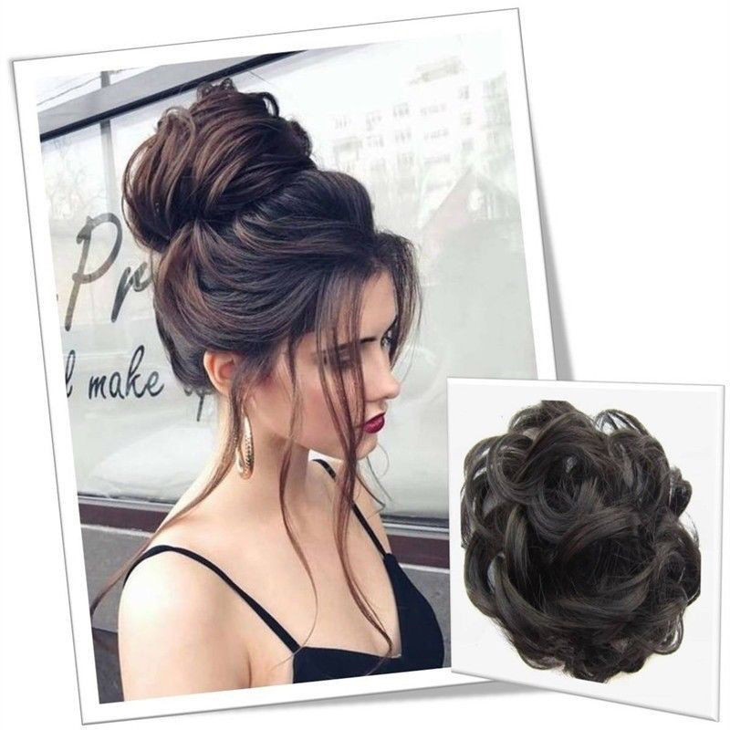 Real Thick Hair Extension Scrunchie Wrap Messy Bun Updo Curly Ponytail Chignon H