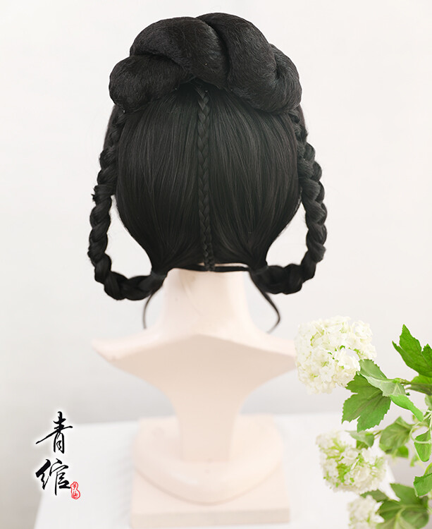Chinese Style Hanfu Costume Cosplay Ancient Hair Whole Wig with Braid Bangs
