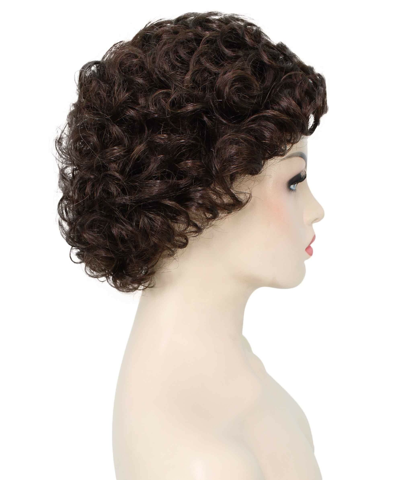Monroe – Curly Kanekalon Synthetic Fiber Full Wig, 4 – 4.5 in, Chocolate Brown