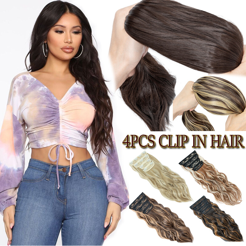 4 Piece THICK 100% Natural Clip in Hair Extensions Long Full Head As Human Real
