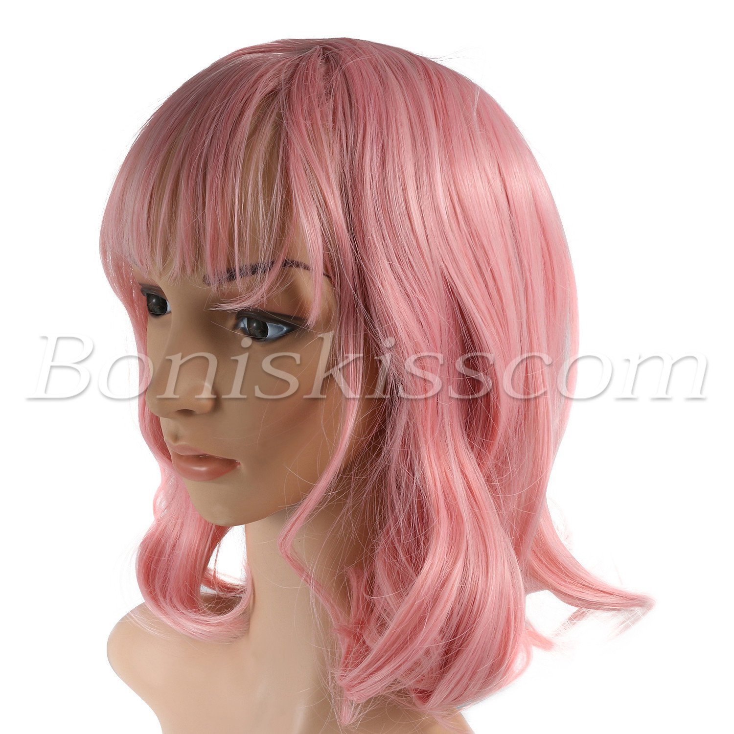 Women’s Girls 35CM Short Pink Curly Synthetic Cosplay Costume Party Stage Wig
