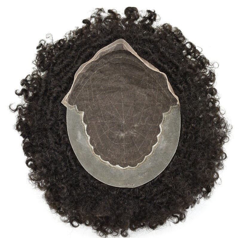 US Afro Curl Mens Toupee Hairpiece Swiss Lace Front African American Hair Unit