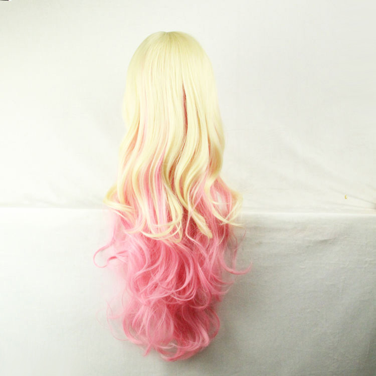 Multi-Color Blonde Mix Pink Long Wavy Curly Women Lady Cosplay Hair Wig Wigs+Cap