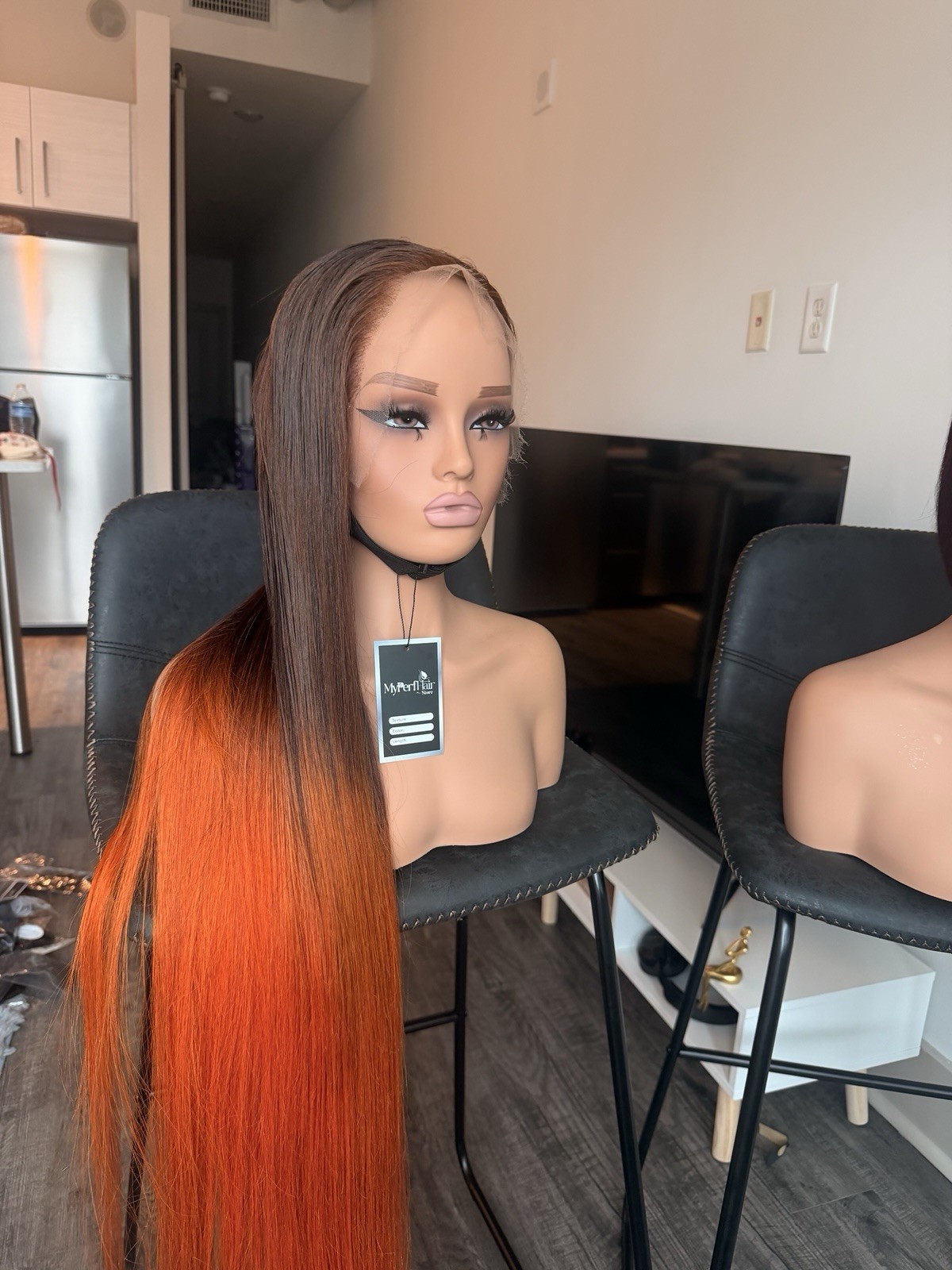 HD Lace Front Human Hair Straight Wig Brown/Auburn Ombre 40in 13*6