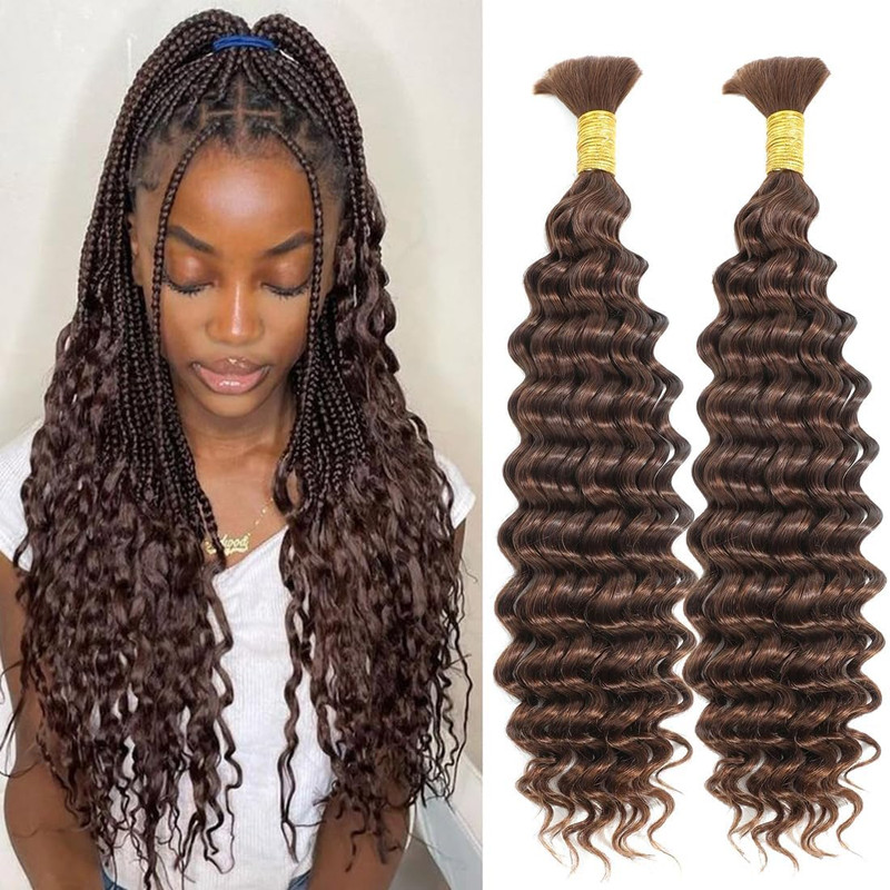 Giginger 4 Chocolate Brown Deep Water Wave Bulk Human Braiding Hair 100G 2
