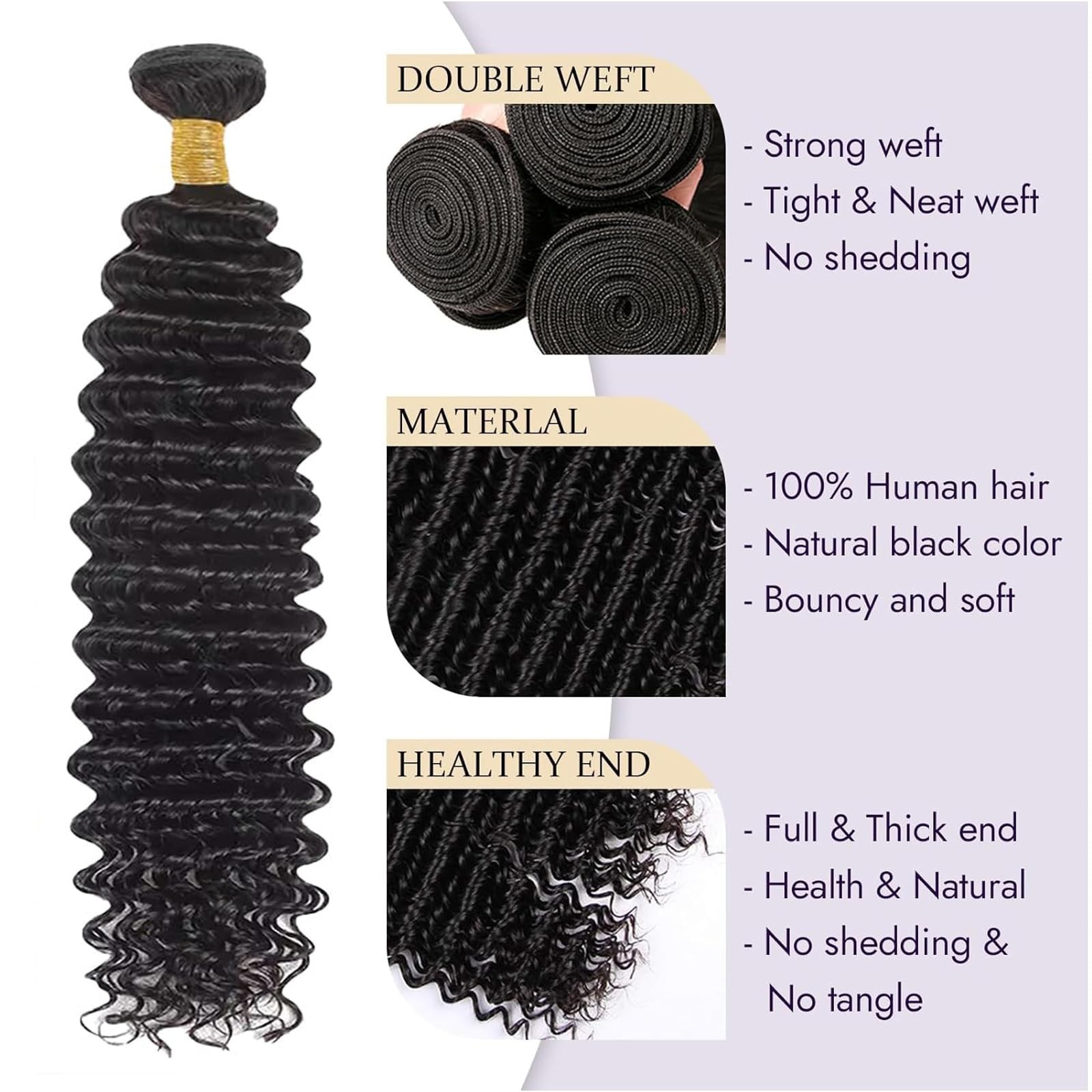 Deep Wave Human Hair Bundles 22″ 24″ 26″ Curly Wet & Wavy Brazilian Virgin 300G