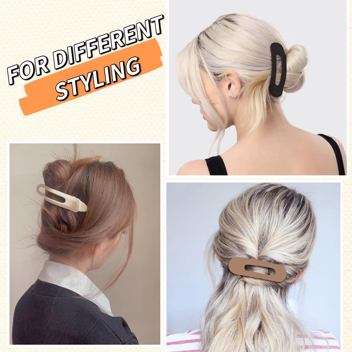 ZANWELL Flat Hair Clips For Women 1 Count (Pack of 6), beige, khaki and black