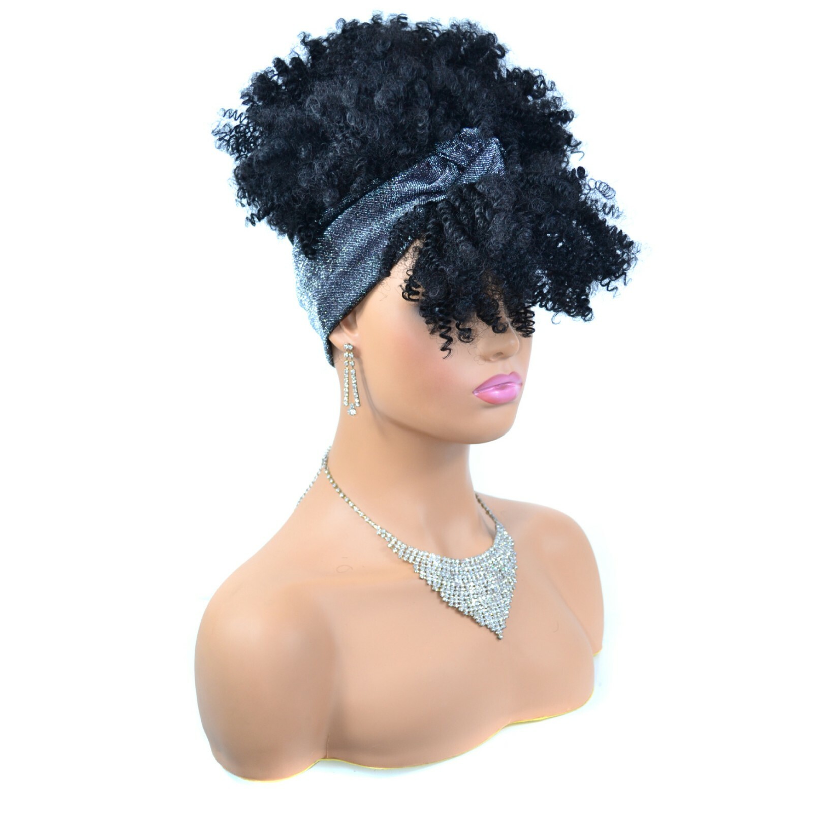 African Headband Wigs Afro Kinky Curly Hair Wrap Wigs with Bangs for Black Women