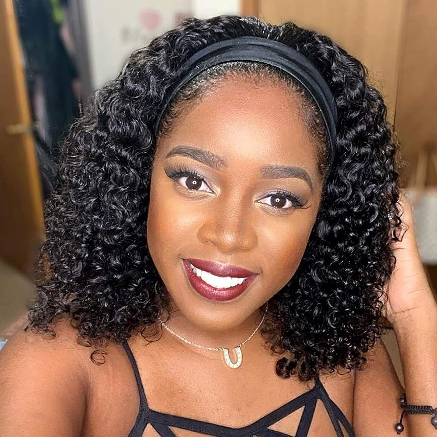Soft & Tangle-Free 12-Inch Human Hair Deep Wave Headband Wig – Fashion Essential