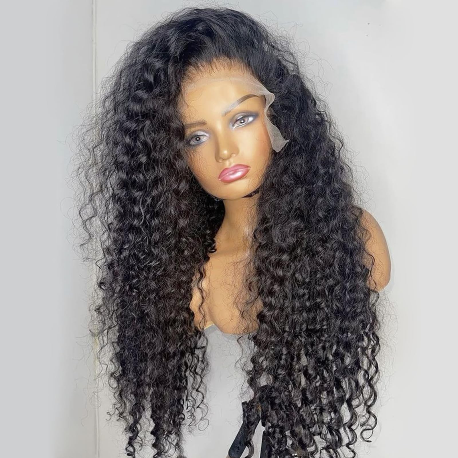 Black Curly Glueless Lace Front Wig 13×4 Long Deep Wave Lace Wigs With Baby H…