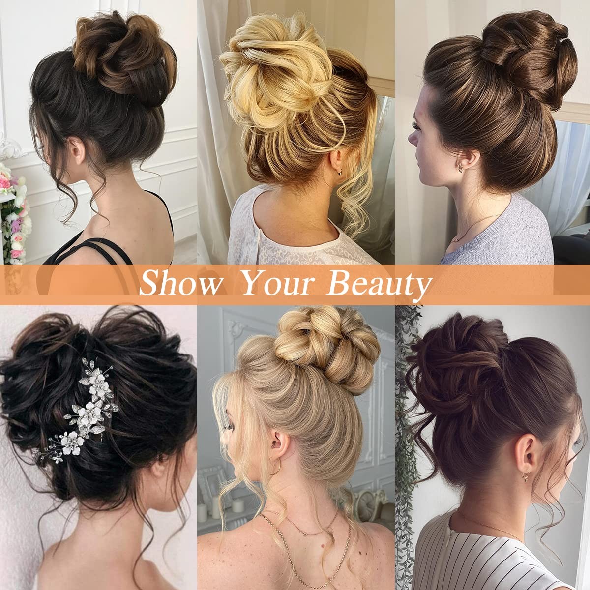 Cetiq Messy Bun Hair Piece100% Human Layered Wavy Curly Buns Dark Brown