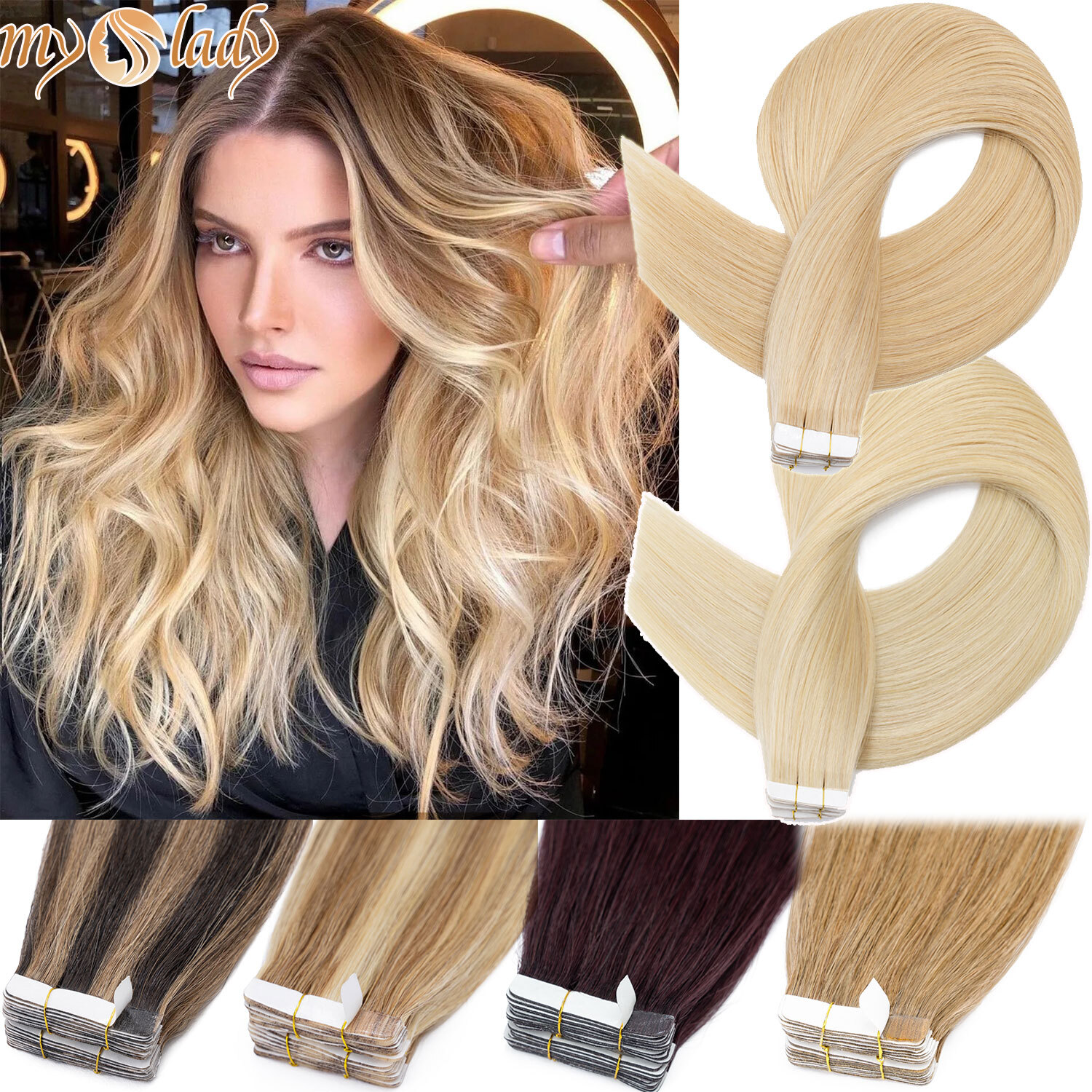 Thick 100G 40PCS Tape In Remy Human Hair Extensions Russian Skin Weft Blonde USA