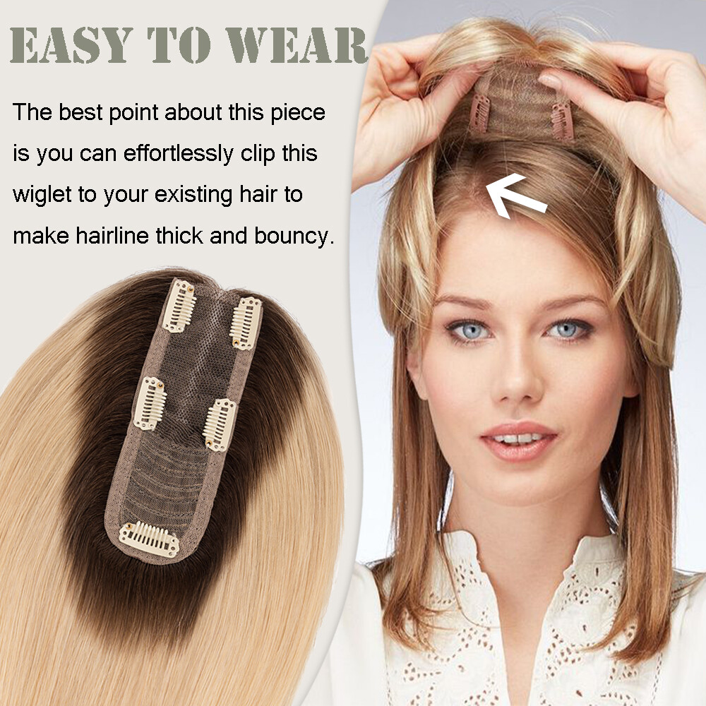 100% Real Human Hair Clip in Hairpiece Topper Top Toupee for Women Thinning Hair