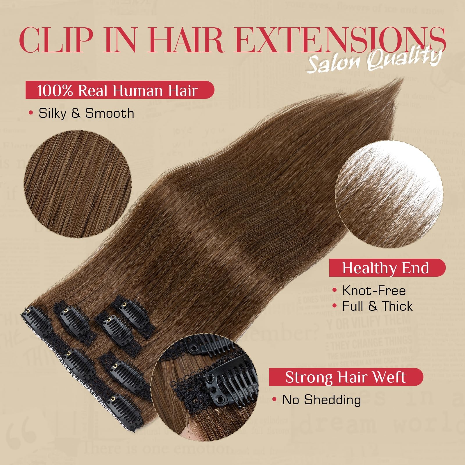 Rich Choices Clip In Hair Extensions Real Human Hair-5 Pcs4Pcs Single Clip1Pcs