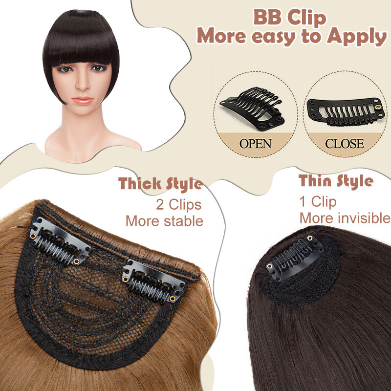 Thin/Thick Fringe Bangs Hair Clip-in Real AS Human Hair Extensions Front Piece