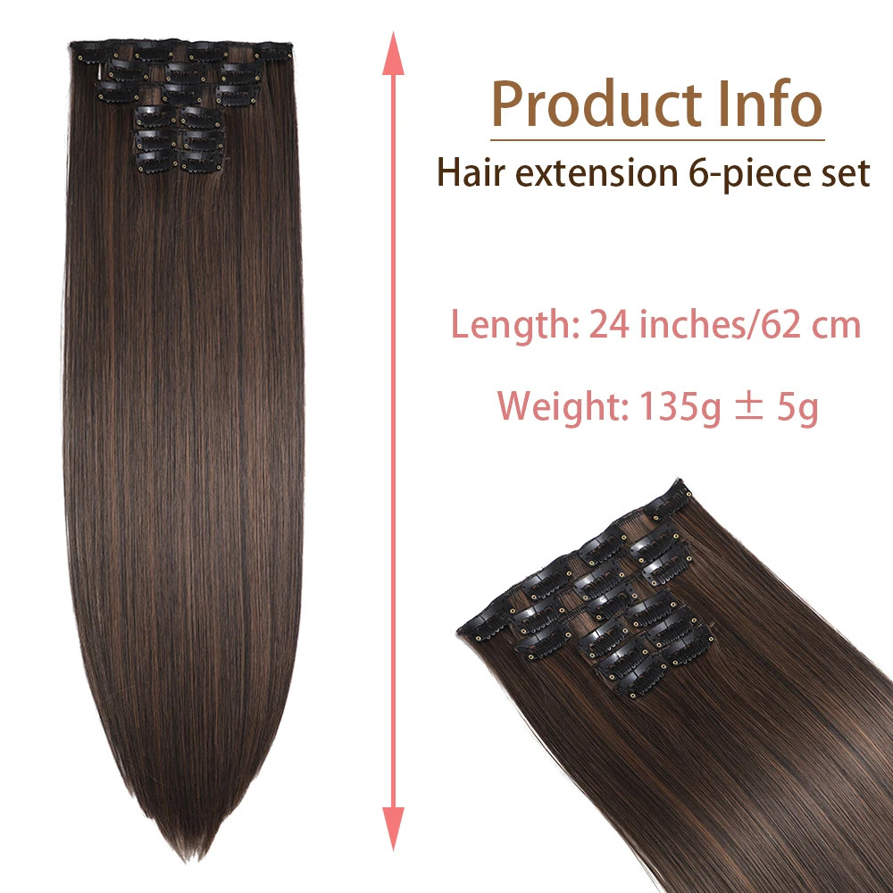 24in Extensiones de Cabello con Clips para Mujer Pelo Liso y Resistente al Calor