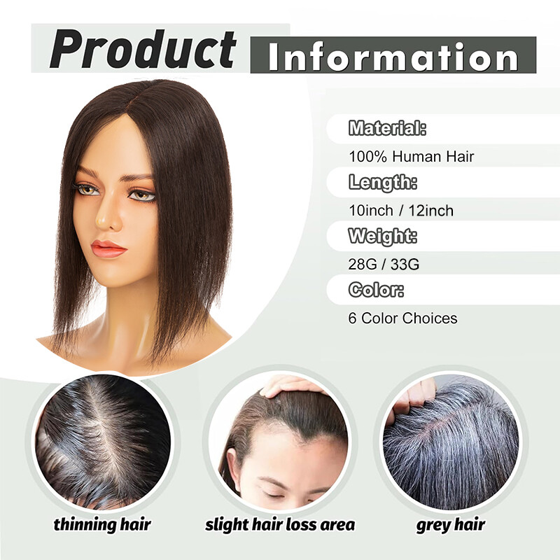 100% Real Human Hair Clip in Hairpiece Topper Top Toupee for Women Thinning Hair