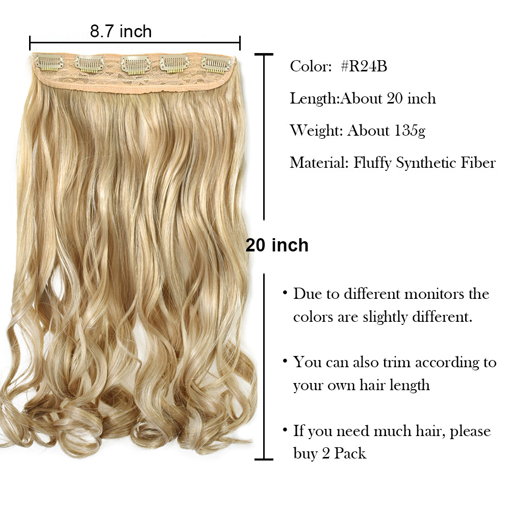 Clip in Hair Extensions 20″ Long Thick Synthetic Blonde Hair Piece Wefts 5 Clips