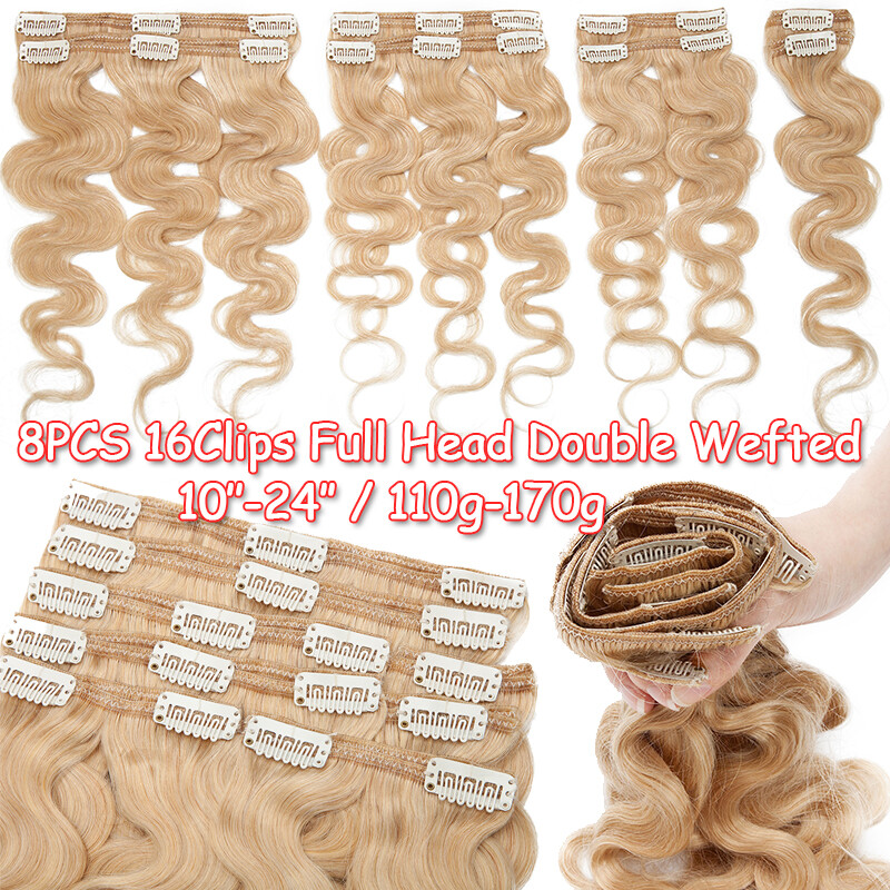 Thick Wavy Double Weft Clip In Full Head Real Remy Human Hair Extensions 8PCS