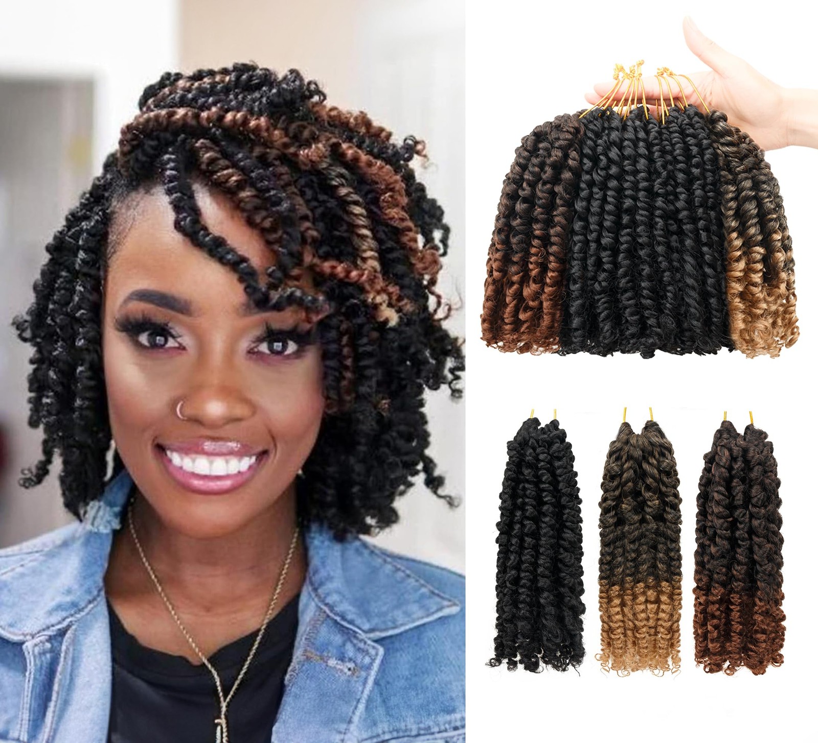 6 Inches 9 Packs Passion Twist Crochet Hair-Mixed Color Combo Pack(7 packs 1B…