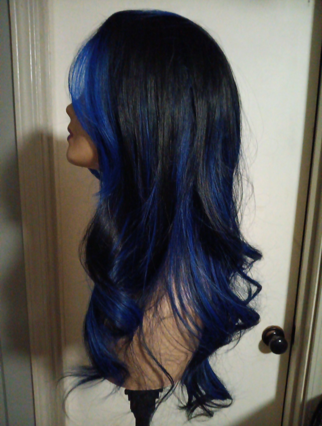 22″ Black With Blue Streaks Synthetic Wig