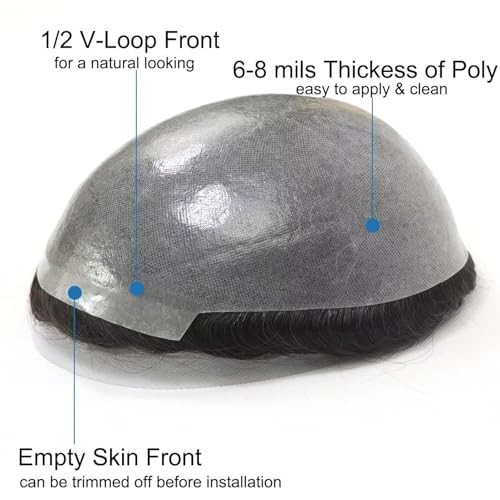 Men’s Hair Replacement System – Thin Skin PU Toupee, 10x8in, Virgin Human Hair,