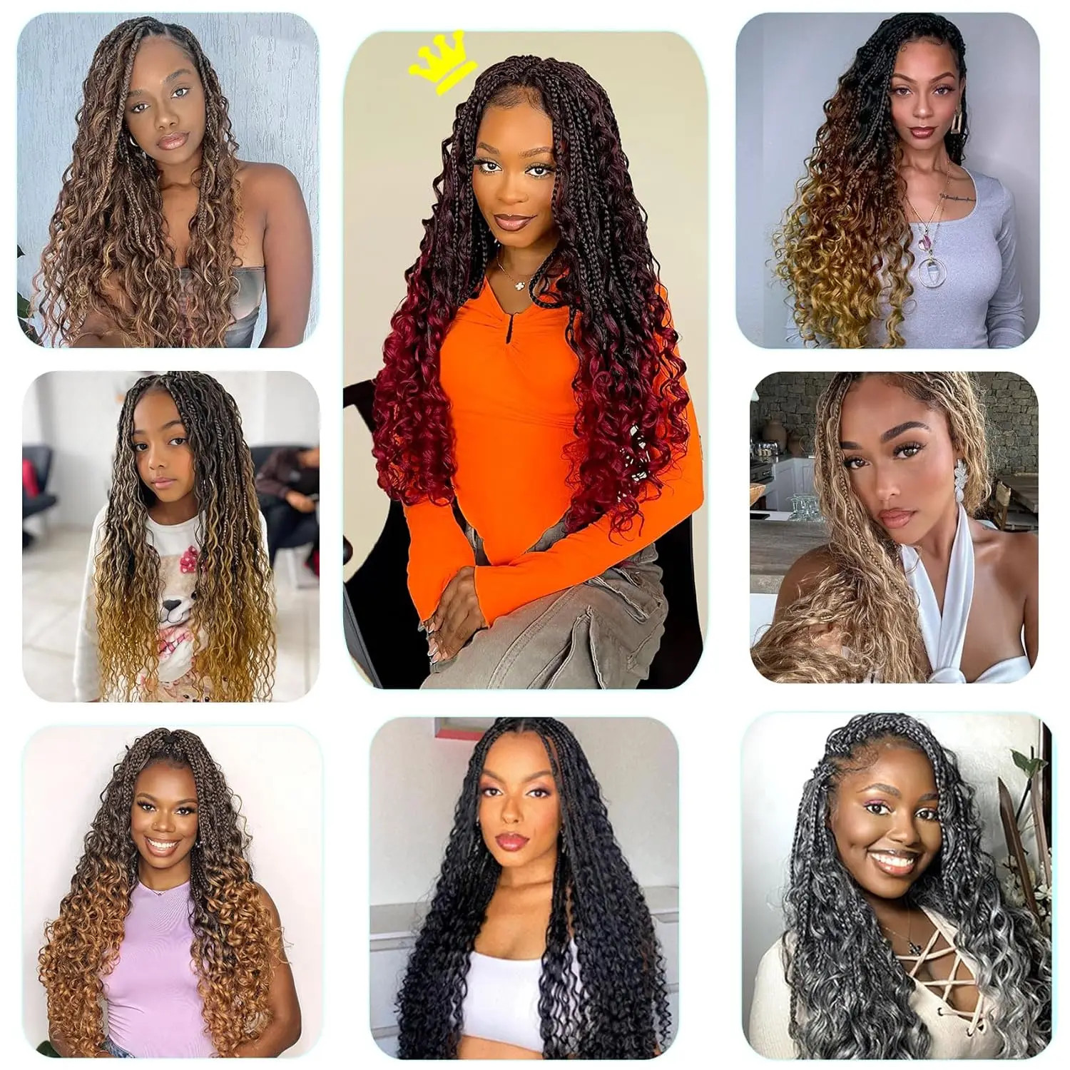 Goddess Boho Crochet Box Braids Hair Looped Extensions With Curly Ends for Women