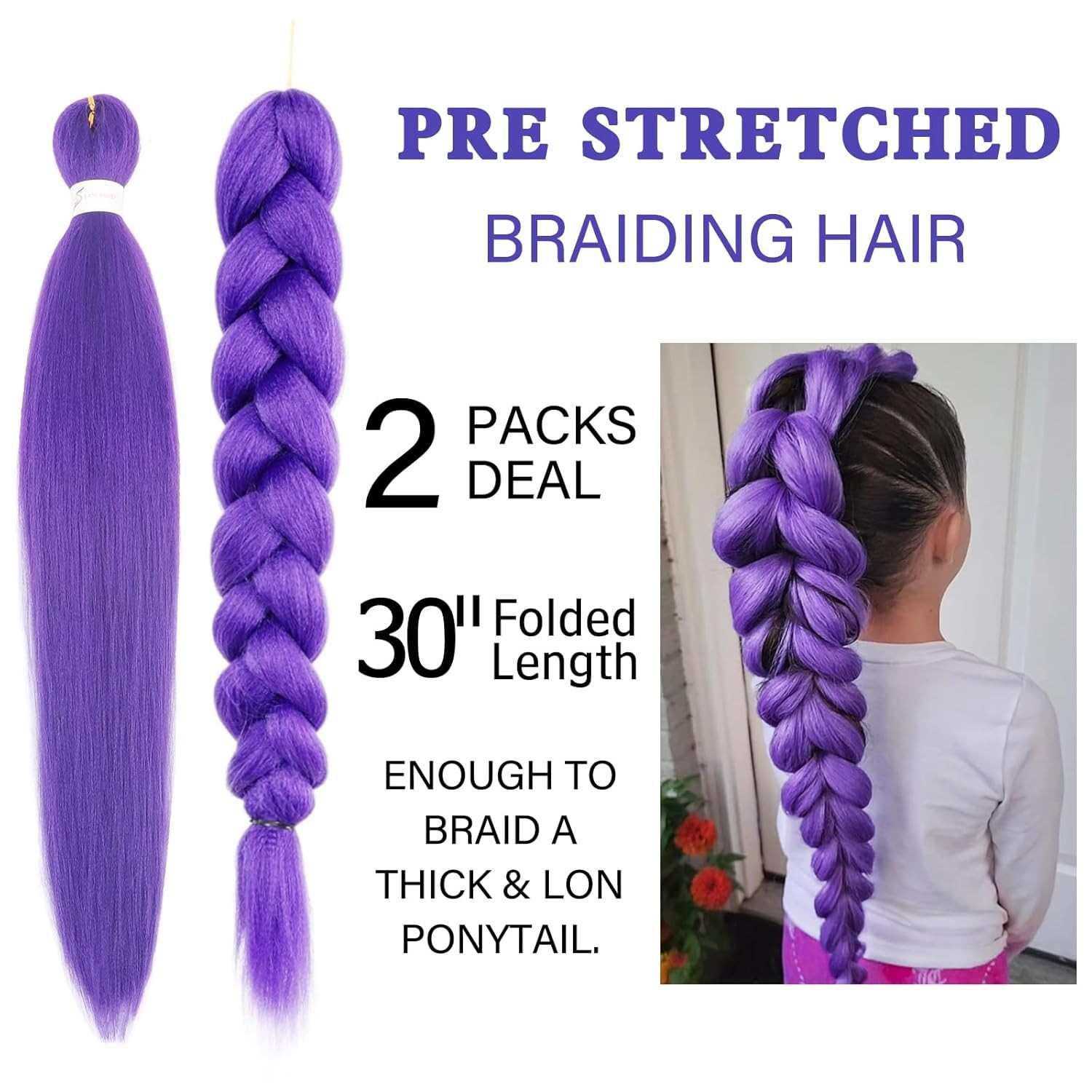 Pack of 2 Long Wavy Purple Braiding Hair – Flawlessly Pre-Stretched for Easy Use