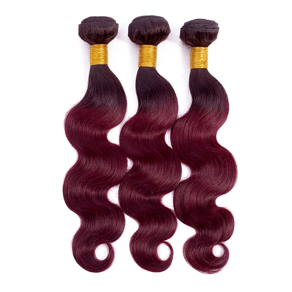 Niciitysi Ombre Two Tone Black And Burgundy Bundles Color 1B99J Body Wave Human