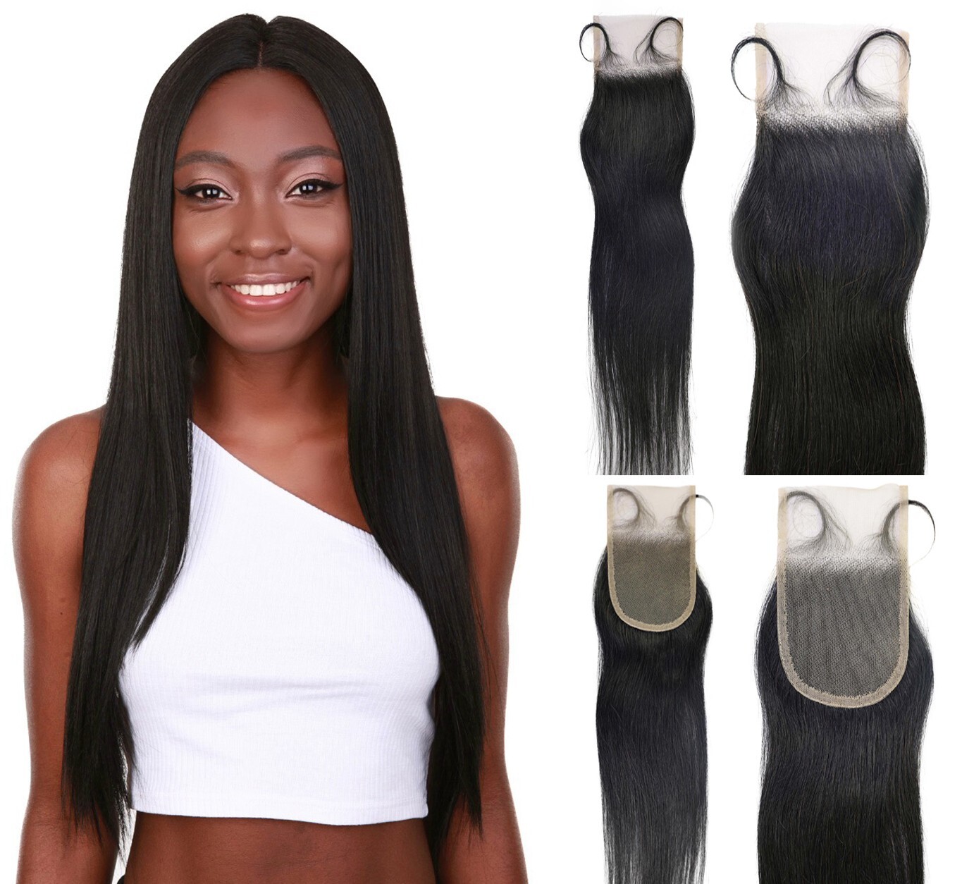 Amahle 4×4 Lace Closure Straight 12″ Natural Color 100% Human Hair Extensions