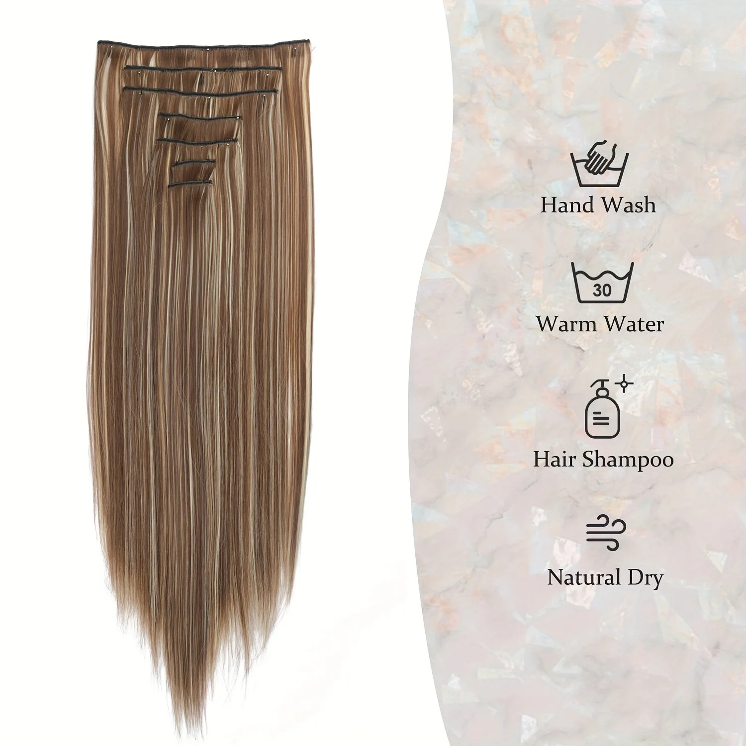 Long Straight 16 Clips 7Pcs Hair Extensions Heat Resistant Blonde Black