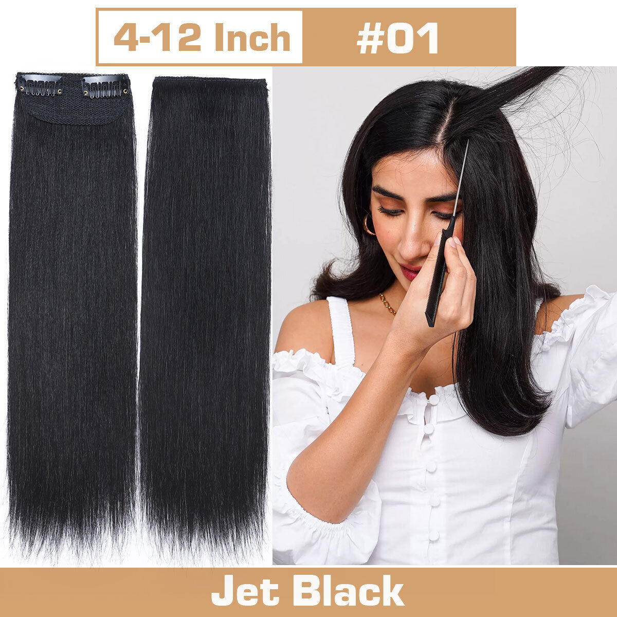 Fluffy 100% Remy Human Hair Clip In Hair Pad Extensions Mini Patches With 2Clips