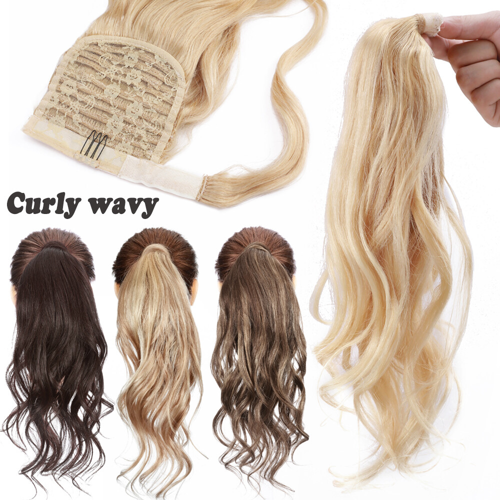 8A Invisible Wrap Around Ponytail Clip In Remy 100% Human Hair Extensions Curly