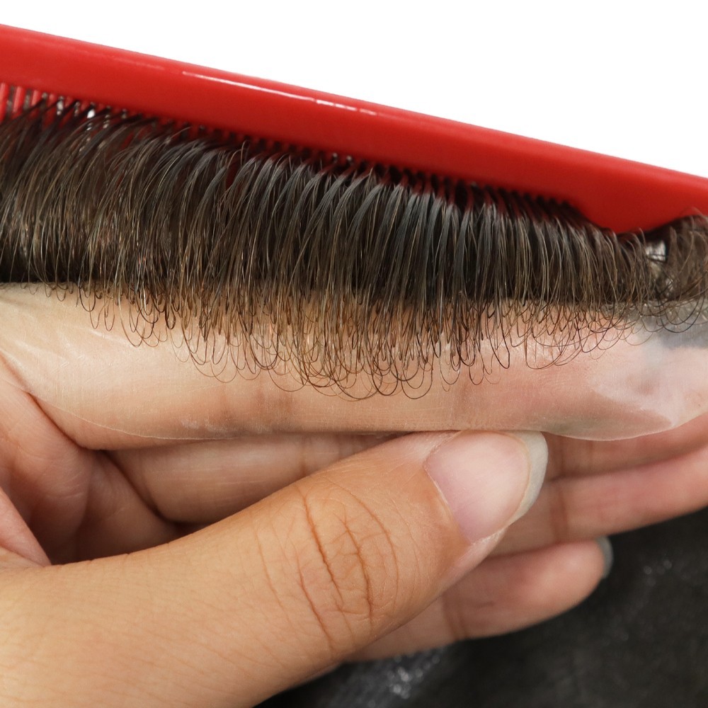 Toupee For Mens Human Hair Replecement System 0.03mm Super Thin Skin Brown 7×9