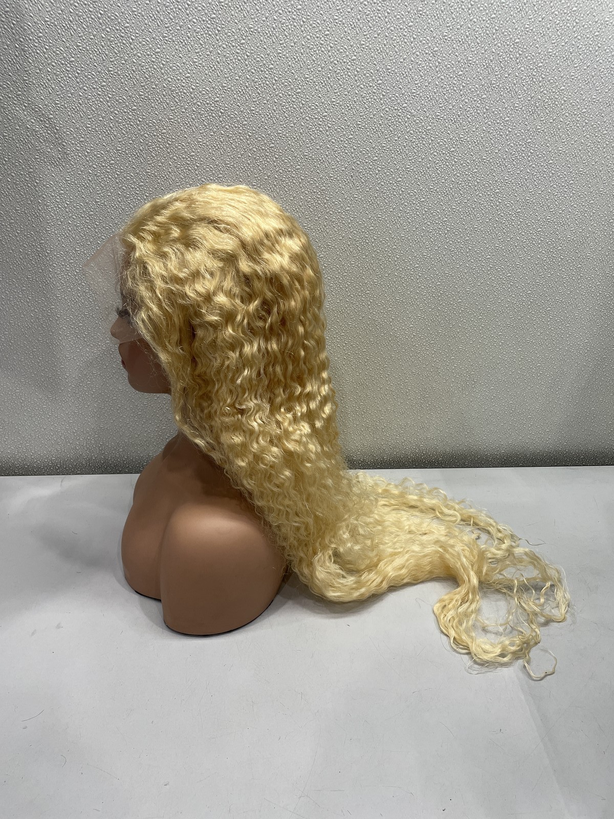 613 Blonde Curly Human Hair Blend 13×6 Lace Front Glueless Wig, 32”