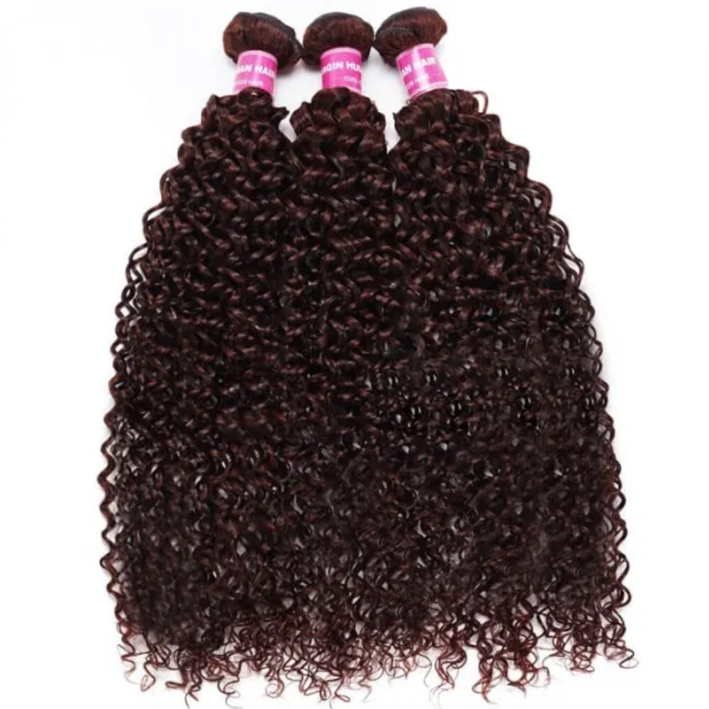 UNice Brazilian Reddish Brown Curly 3 Bundles Human Hair Weaves Cooper Red Wefts