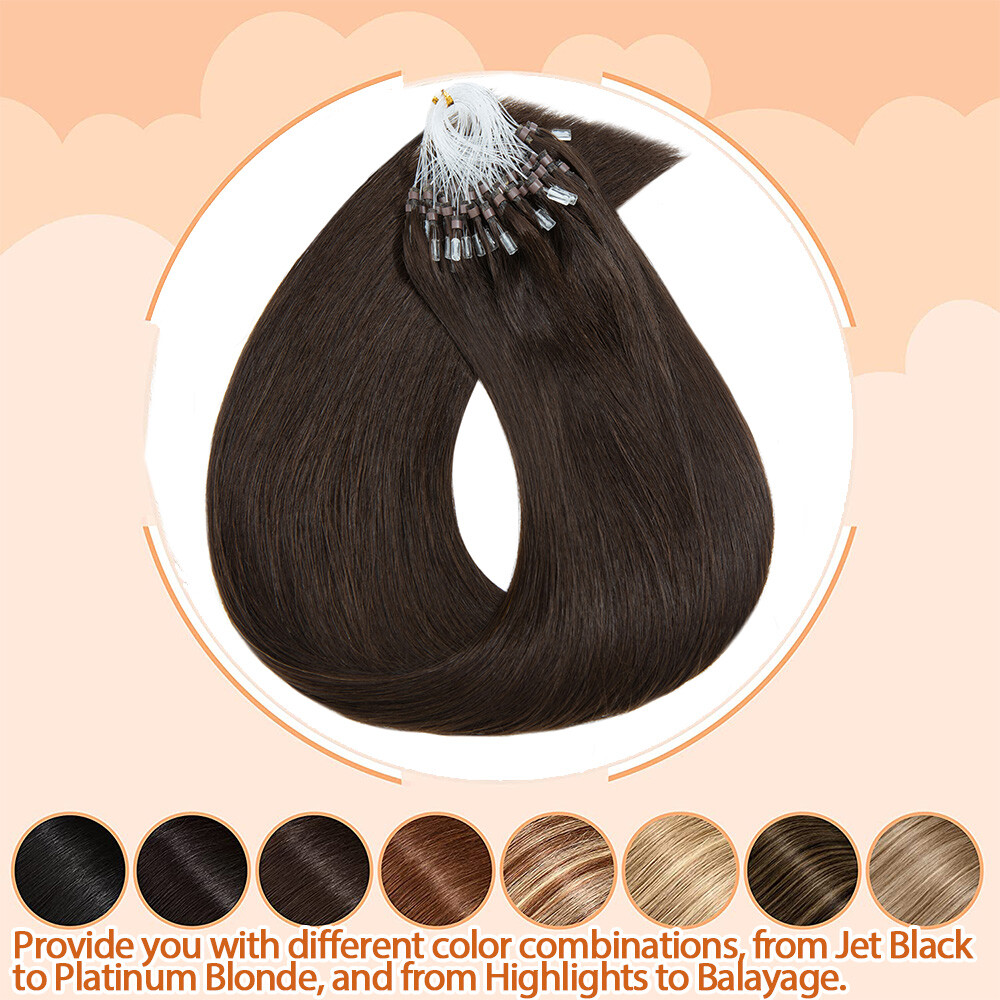 Micro Ring Loop Tip 100% Remy Human Hair Extensions Micro Beads Link Full Head