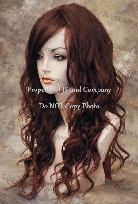 Heat OK Human Hair Blend Wig Curly Long Wavy Auburn Red Mix wd 33-130