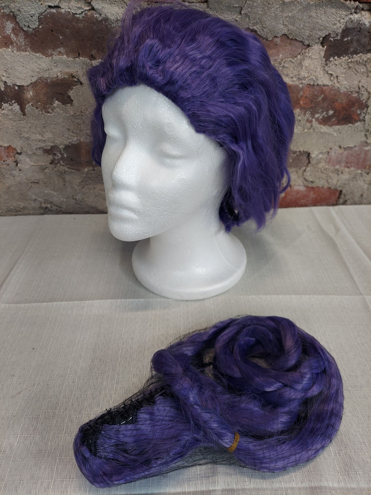 Womens Purple Short Bob Wig Wavy Hair Piece Braided Headband Cosplay Costume