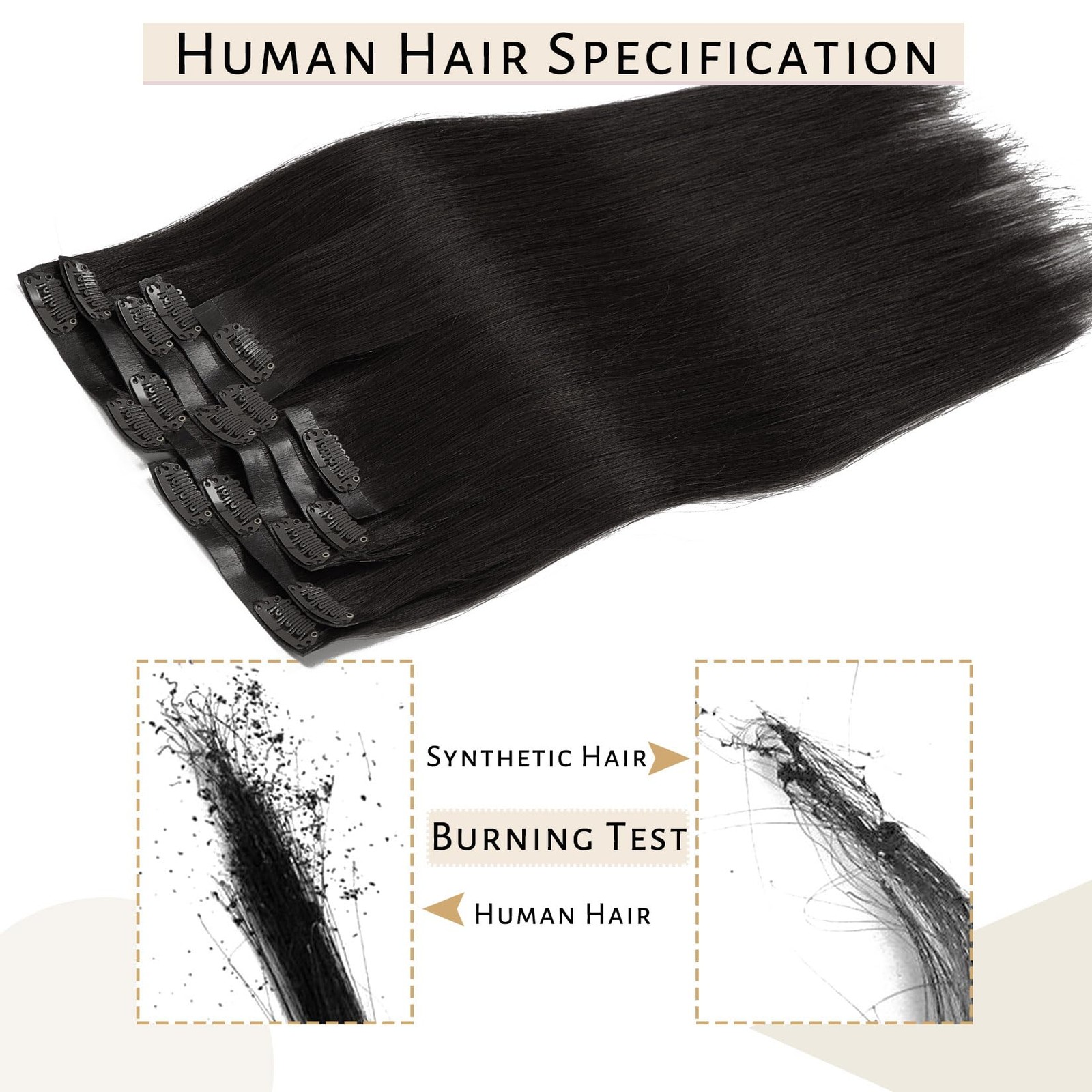 Caliee 18Inch Clip In Hair Extensions Real Human Hair Color 1B Natural Black