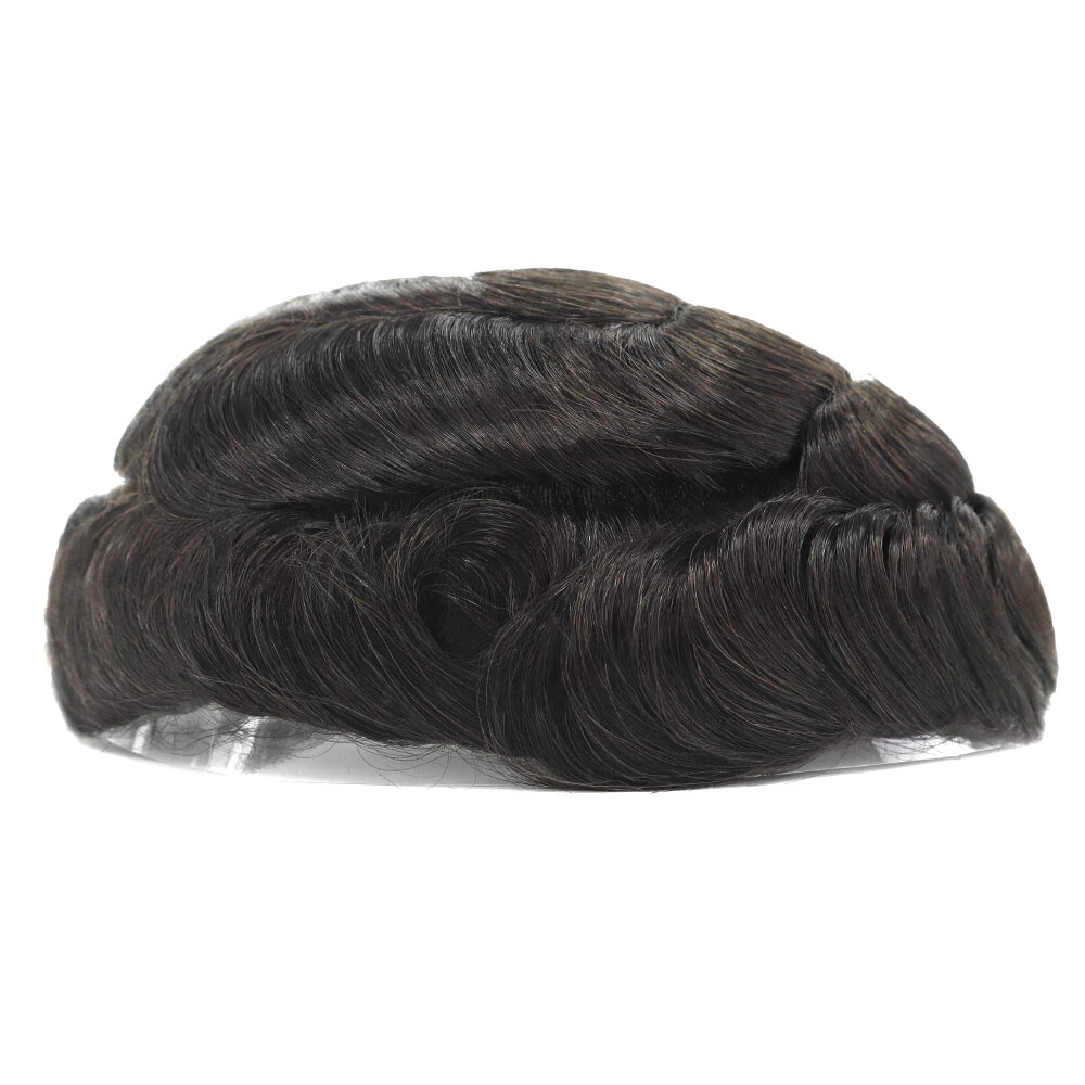 Mens Toupee Hair Replacement System French Lace Poly Skin Human Hairpieces 8×10