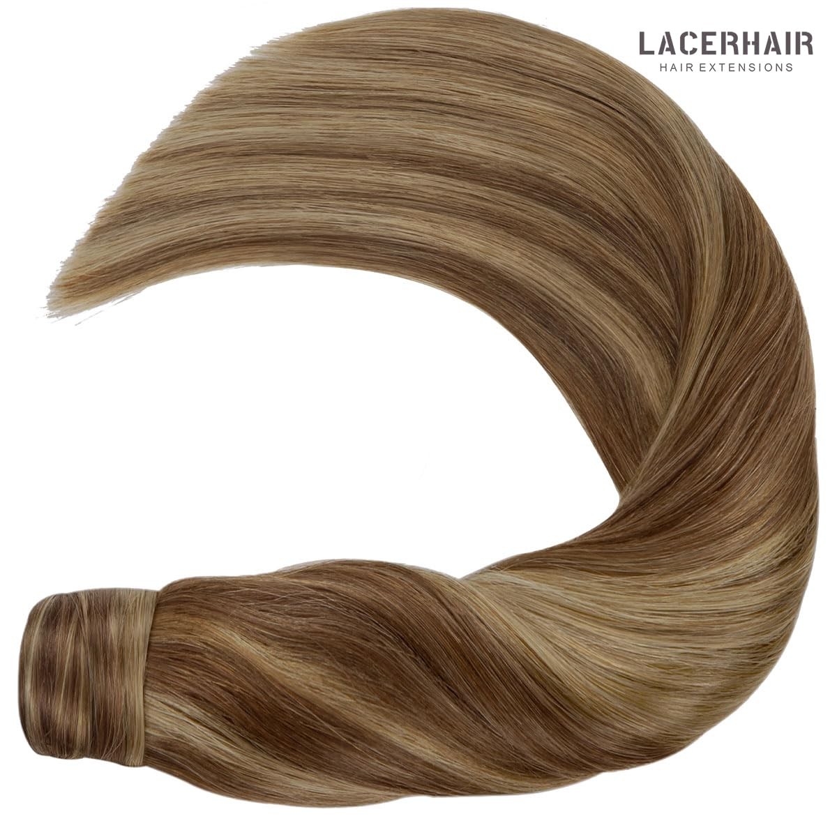 Lacer Real Human Hair Wrap Around Ponytail Extension Dark/Light Brown Highlight