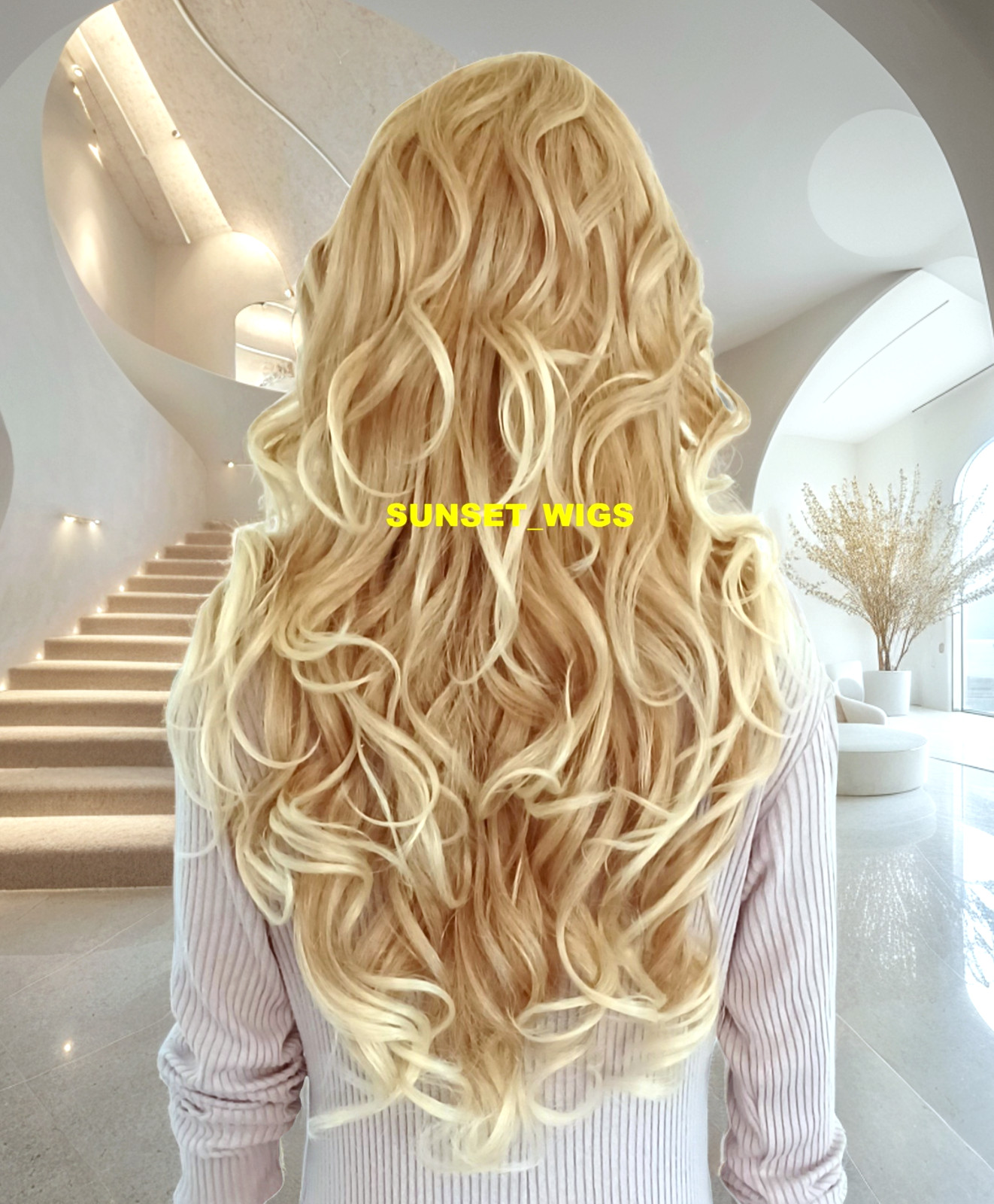 34″ FULL WIG LONG WAVY LAYERED SIDE SKIN PART MEDIUM BLONDE MIX HEAT OK