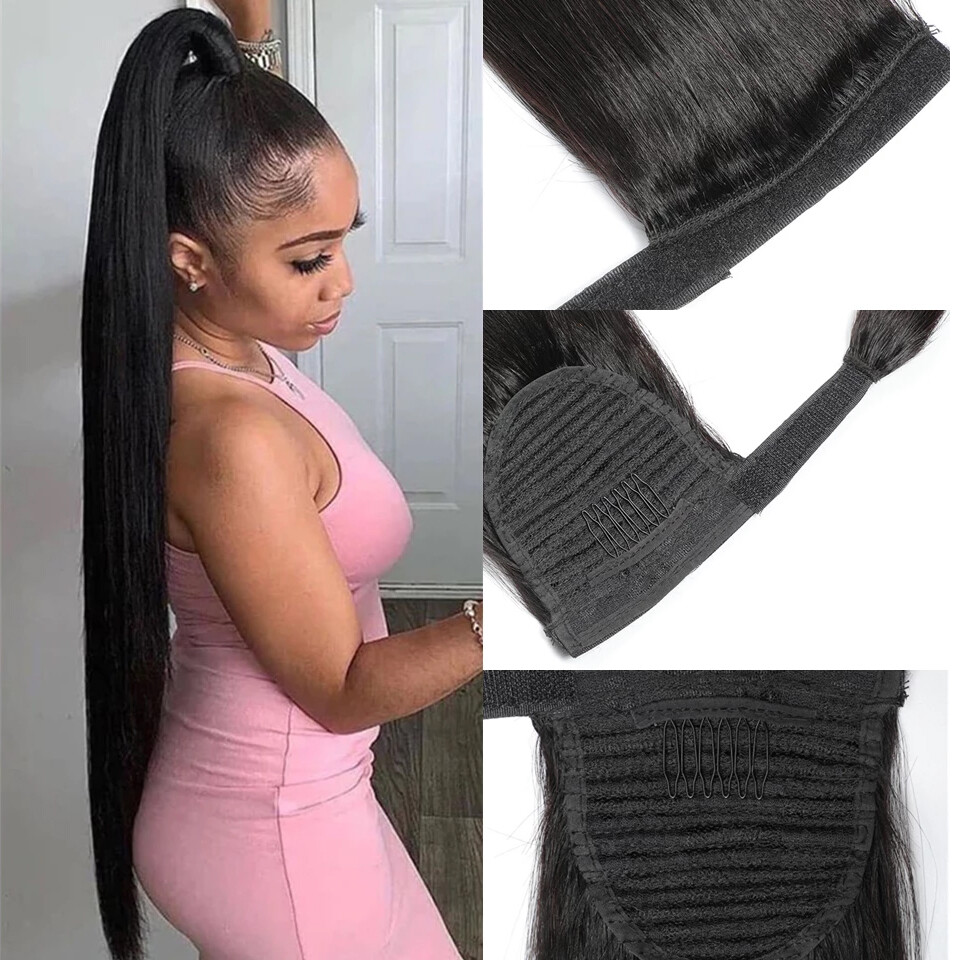 Wrap Around Clip In Ponytail 100 Human Hair Deep Wave Straight