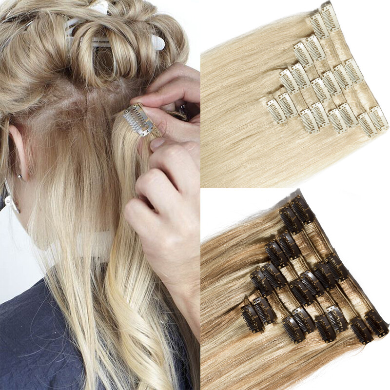 Russian Remy Clip In 100% Real Human Hair Extensions 8PCS 18Clips Full Head