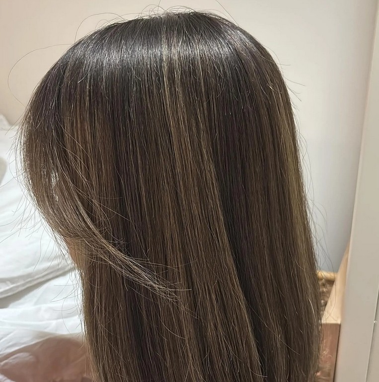 16 Inches Dark Brown with Highlights 13×4 Lace Front Wig 100% Human Hair Wig