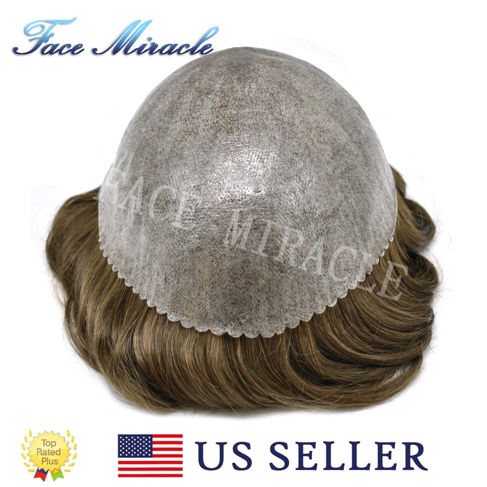 Mens Toupee 7″X9″ Full Poly Toupee for Men Human Hair Pieces PU Injected Man Wig