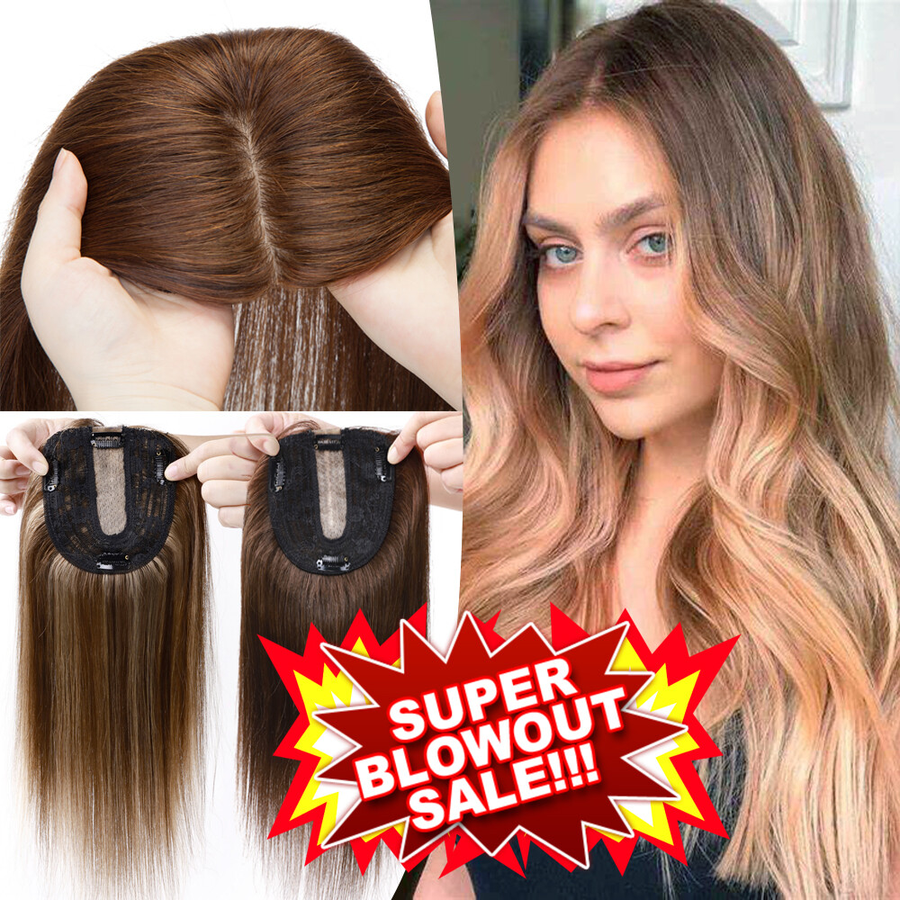US Clip In Womens Hair Toppers 100% Real Remy Hairpiece Wig Cover With Bang Top