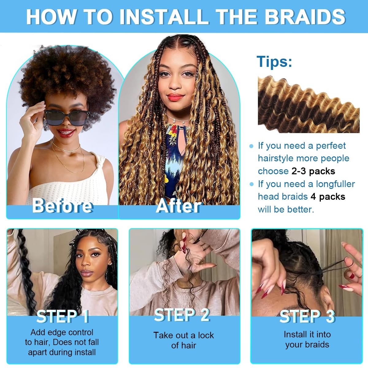 Cifendin Human Braiding Hair For Boho Braids 110G Deep Wave Bulk Human Hair For